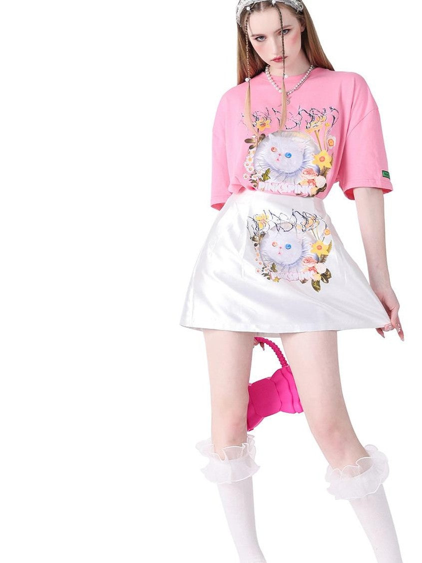 PINKSPINK 3d Garfield Cat Print Text Loose Women's Short Sleeve T-shirts
