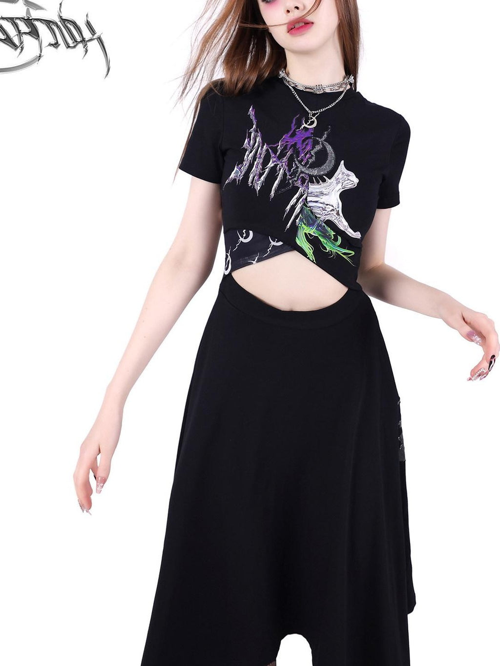 PINKSPINK 3d Patchwork Cutout Cinched Waist Women's Cotton Casual Midi Dresses