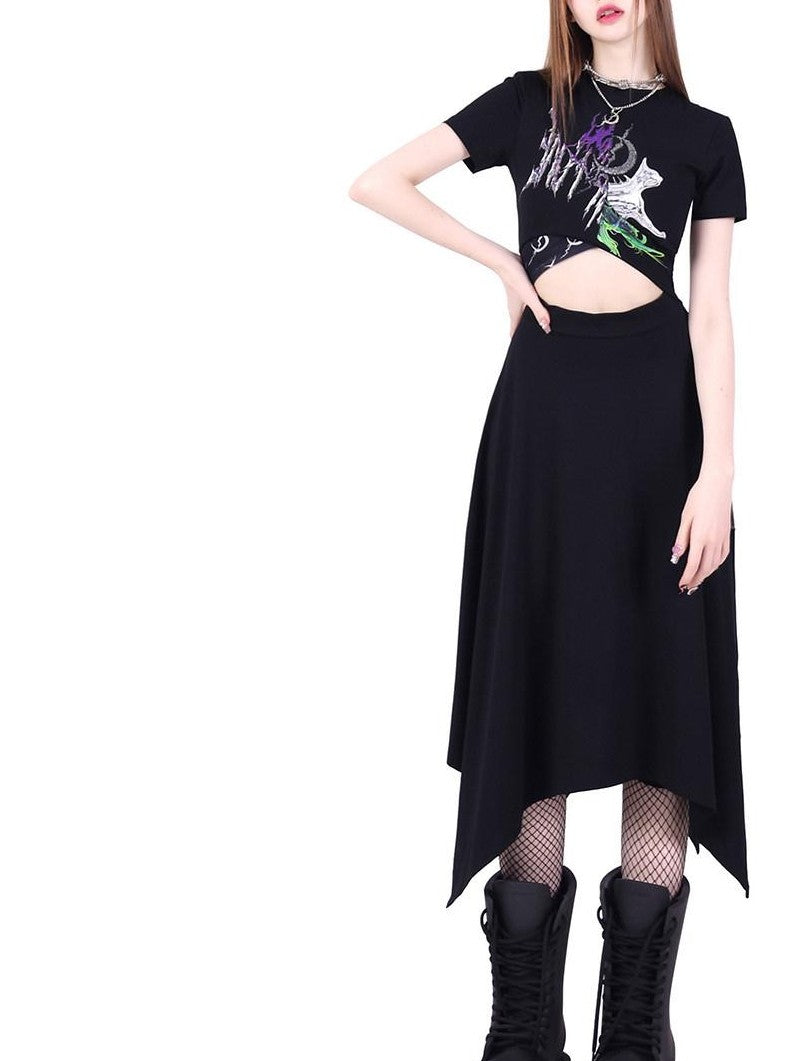 PINKSPINK 3d Patchwork Cutout Cinched Waist Women's Cotton Casual Midi Dresses