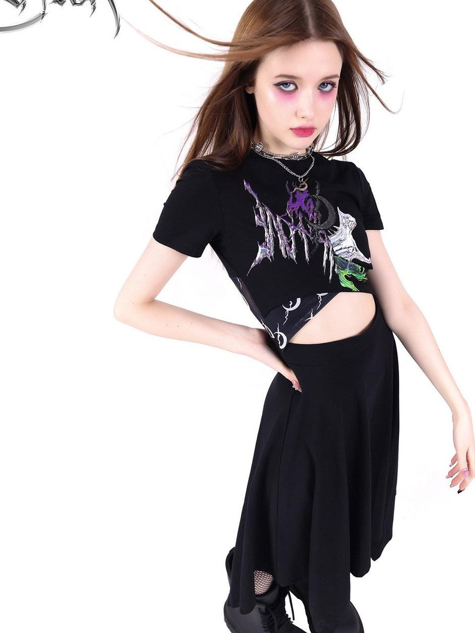PINKSPINK 3d Patchwork Cutout Cinched Waist Women's Cotton Casual Midi Dresses