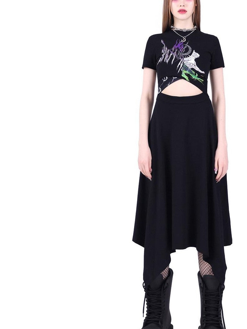 PINKSPINK 3d Patchwork Cutout Cinched Waist Women's Cotton Casual Midi Dresses