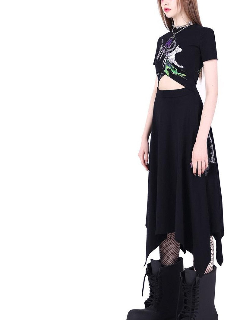 PINKSPINK 3d Patchwork Cutout Cinched Waist Women's Cotton Casual Midi Dresses