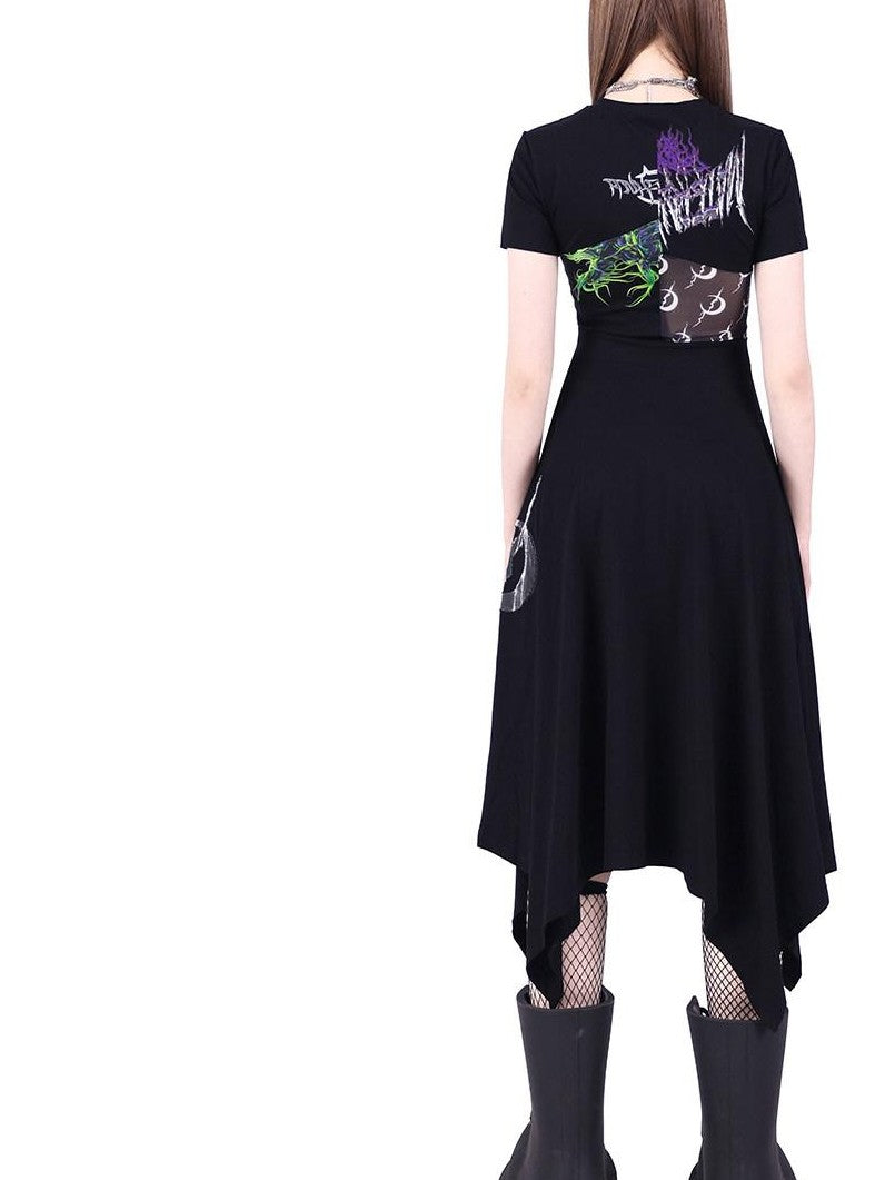 PINKSPINK 3d Patchwork Cutout Cinched Waist Women's Cotton Casual Midi Dresses