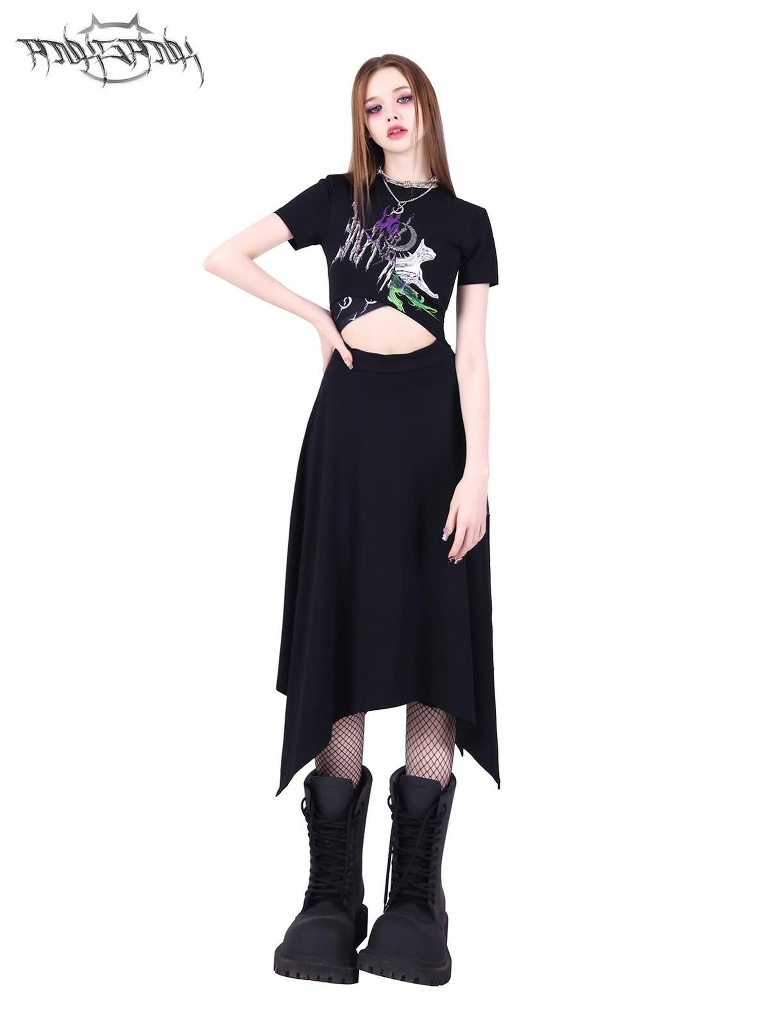 PINKSPINK 3d Patchwork Cutout Fishtail Hem Women's Cotton Casual Midi Dresses