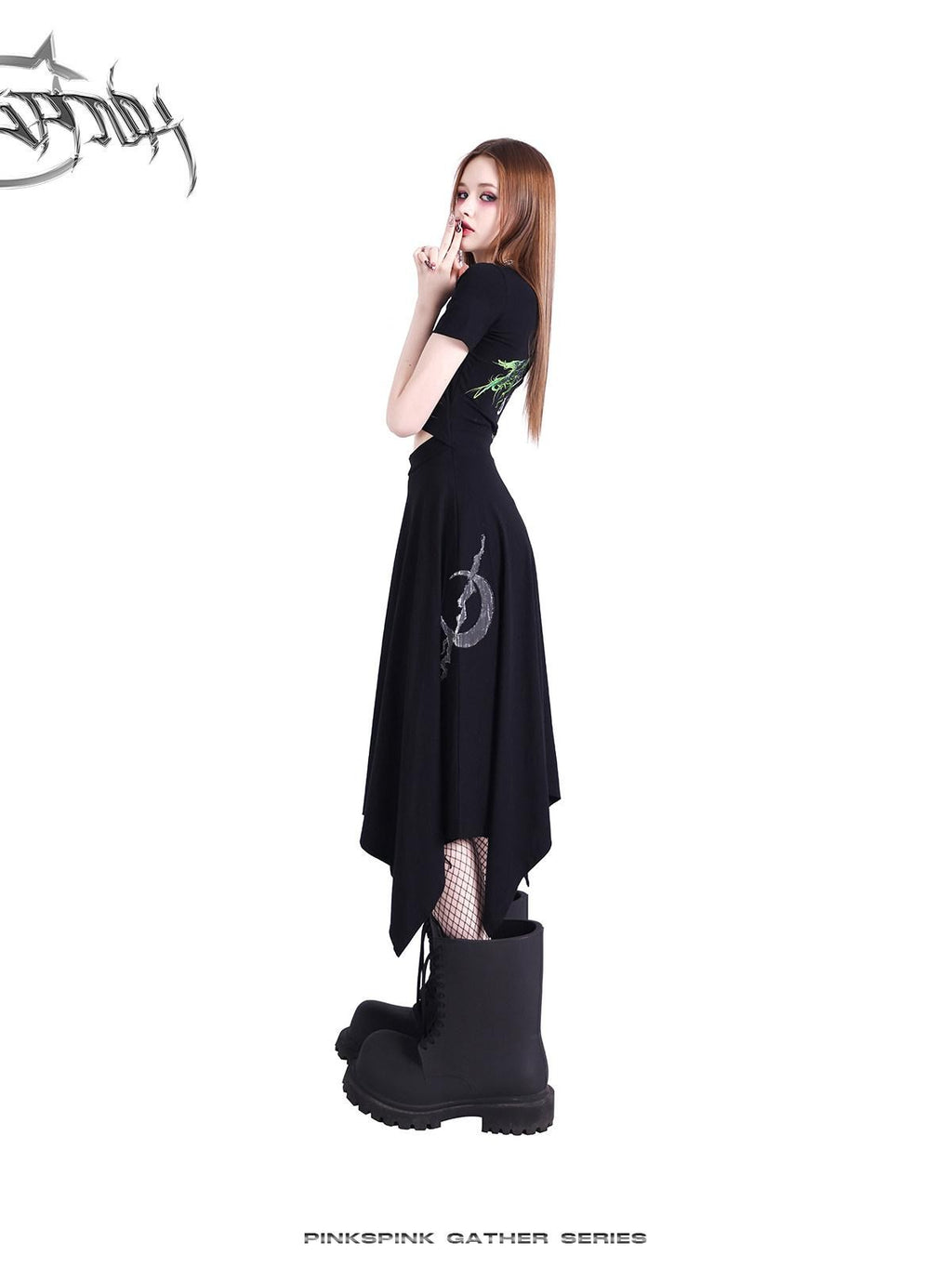 PINKSPINK 3d Patchwork Cutout Fishtail Hem Women's Cotton Casual Midi Dresses