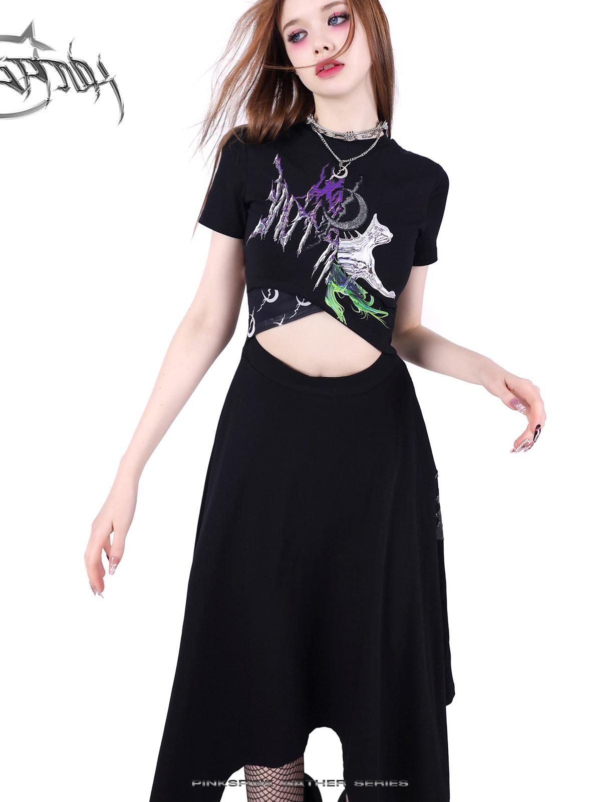 PINKSPINK 3d Patchwork Cutout Fishtail Hem Women's Cotton Casual Midi Dresses