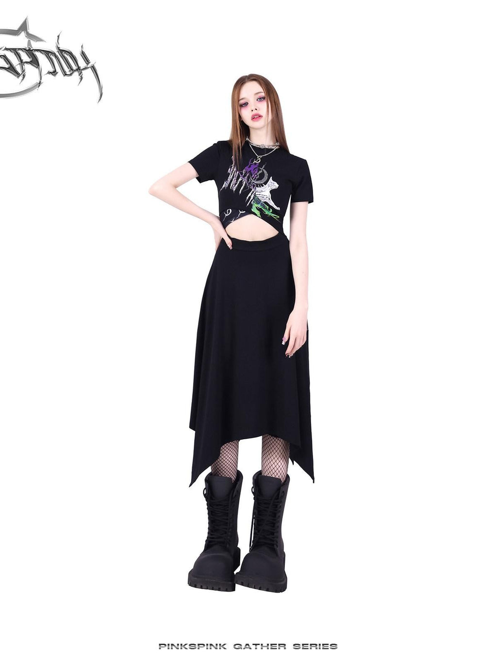 PINKSPINK 3d Patchwork Cutout Fishtail Hem Women's Cotton Casual Midi Dresses