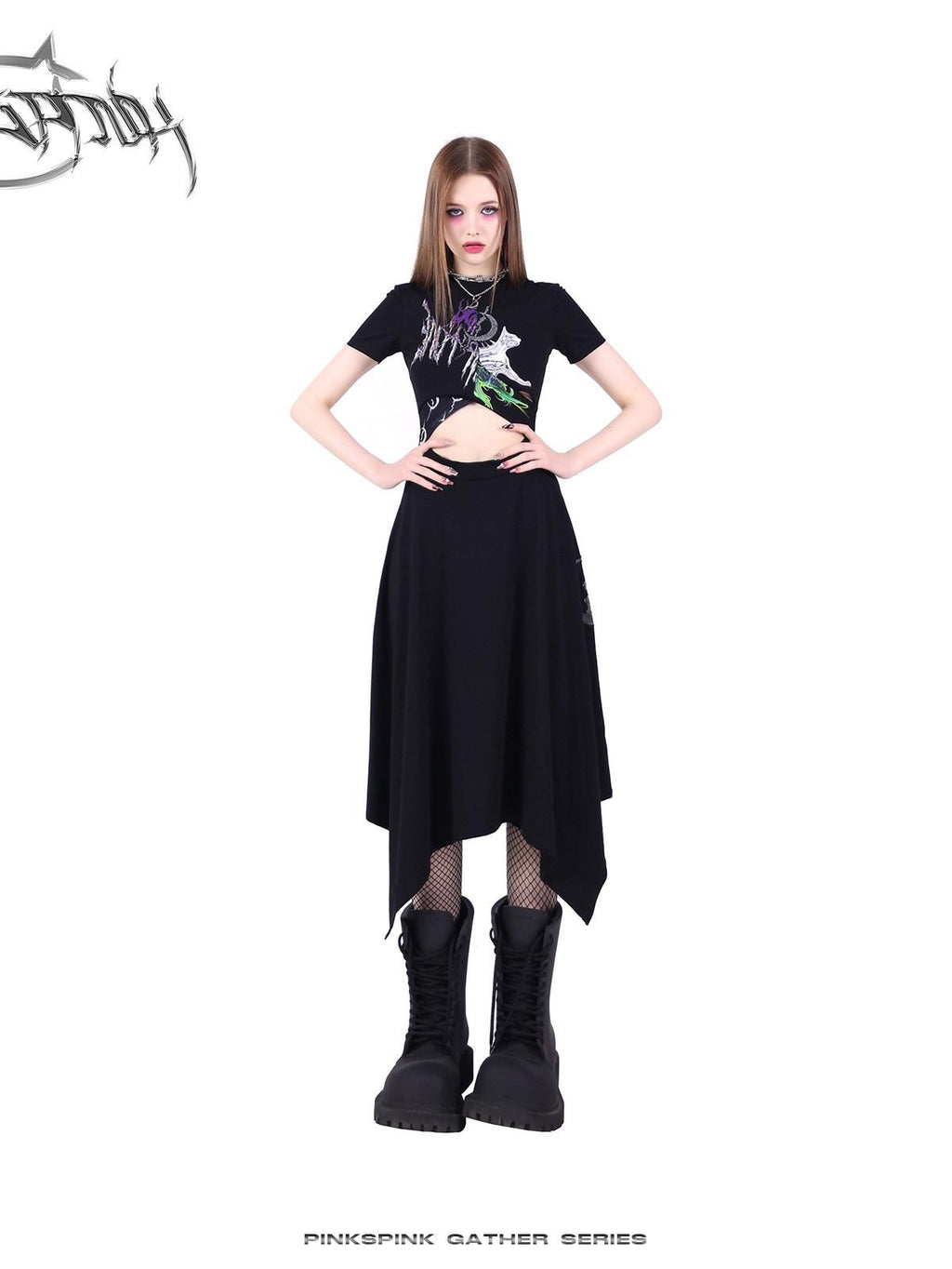 PINKSPINK 3d Patchwork Cutout Fishtail Hem Women's Cotton Casual Midi Dresses