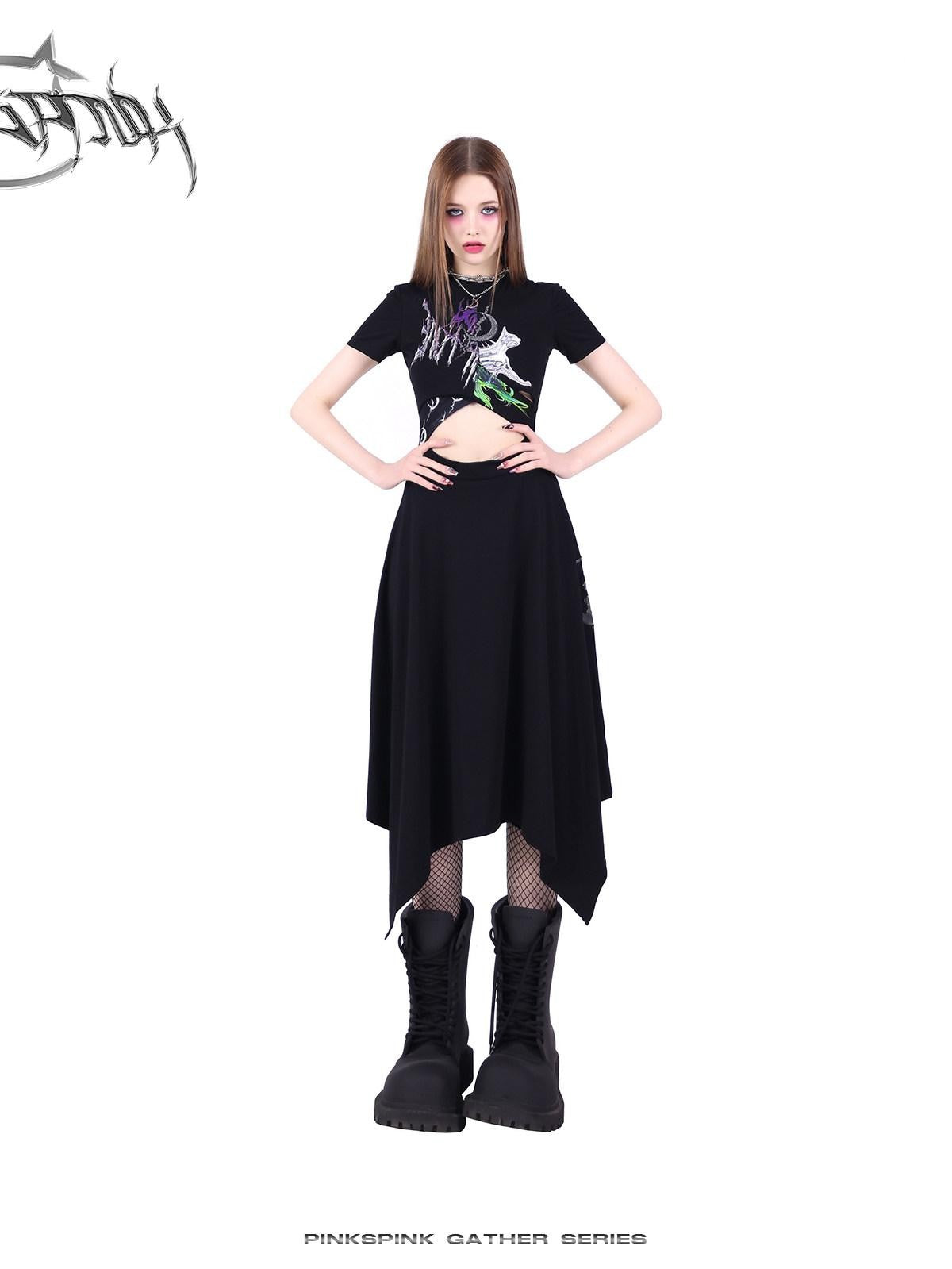 PINKSPINK 3d Patchwork Cutout Fishtail Hem Women's Cotton Casual Midi Dresses