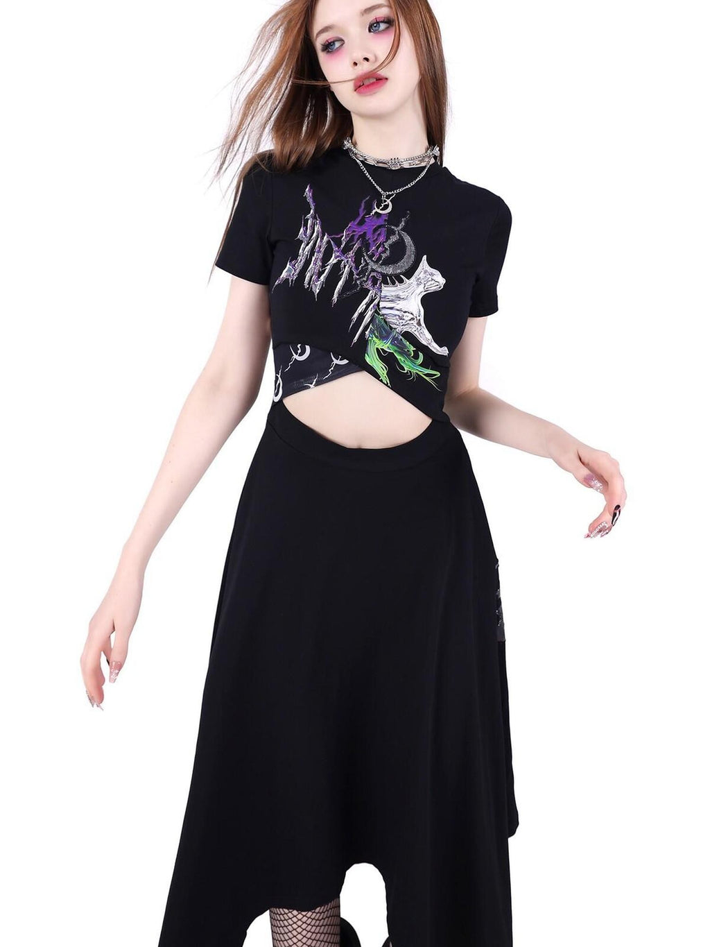 PINKSPINK 3d Patchwork Cutout Fishtail Hem Women's Cotton Casual Midi Dresses