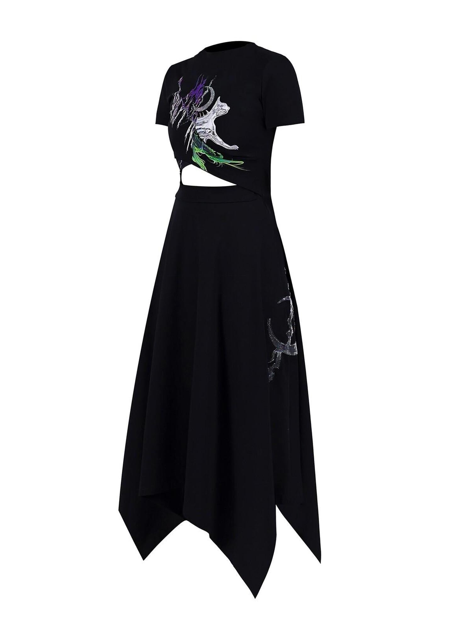 PINKSPINK 3d Patchwork Cutout Fishtail Hem Women's Cotton Casual Midi Dresses