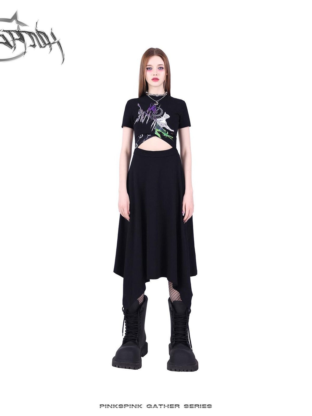 PINKSPINK 3d Patchwork Cutout Fishtail Hem Women's Cotton Casual Midi Dresses