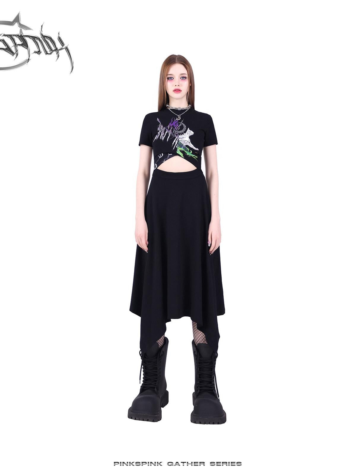 PINKSPINK 3d Patchwork Cutout Fishtail Hem Women's Cotton Casual Midi Dresses