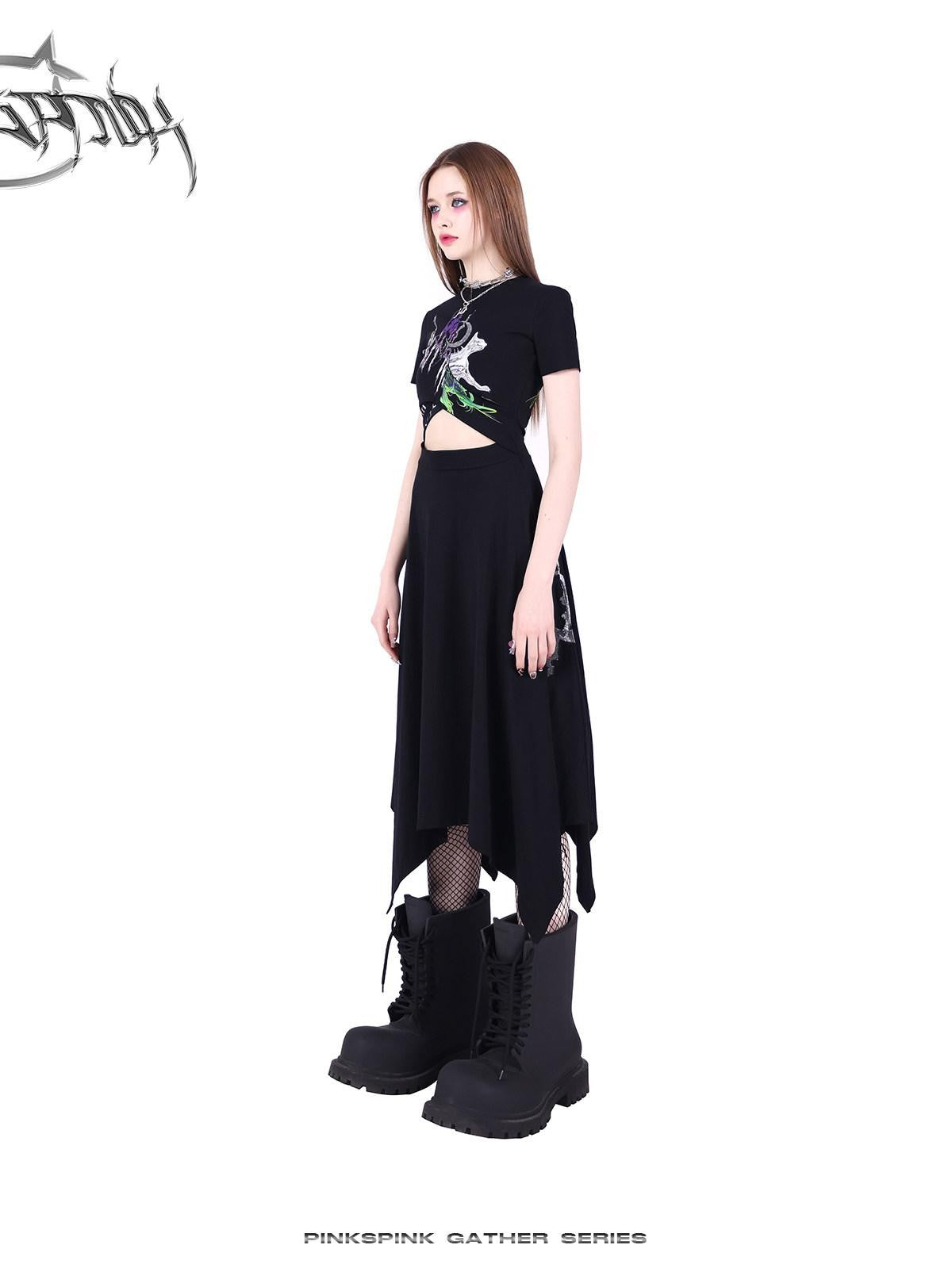 PINKSPINK 3d Patchwork Cutout Fishtail Hem Women's Cotton Casual Midi Dresses