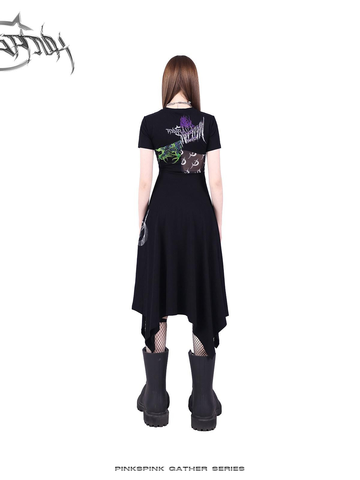 PINKSPINK 3d Patchwork Cutout Fishtail Hem Women's Cotton Casual Midi Dresses