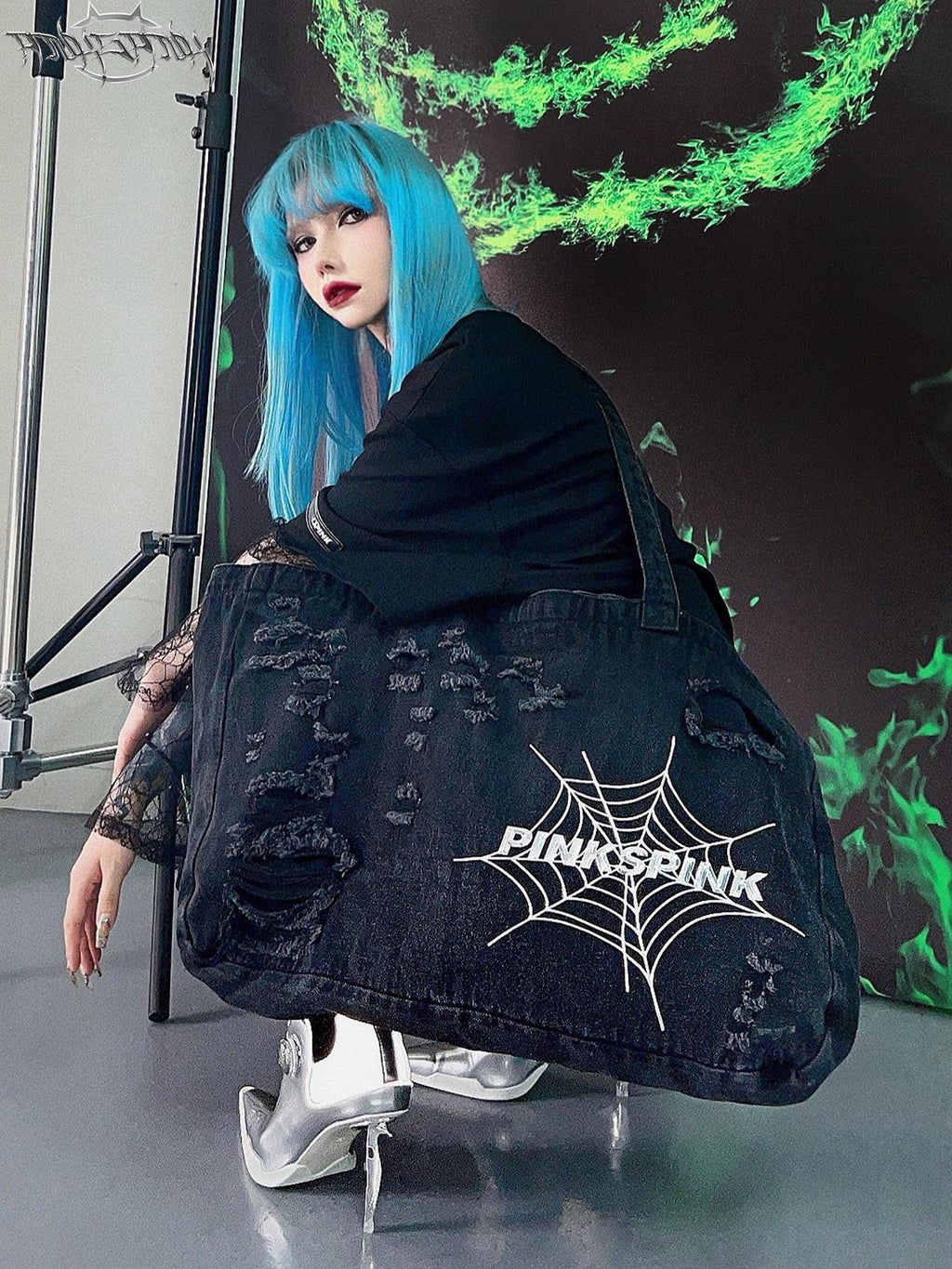 PINKSPINK 3d Spiderweb Embroidered Distressed Women's Denim Cross Body Bags