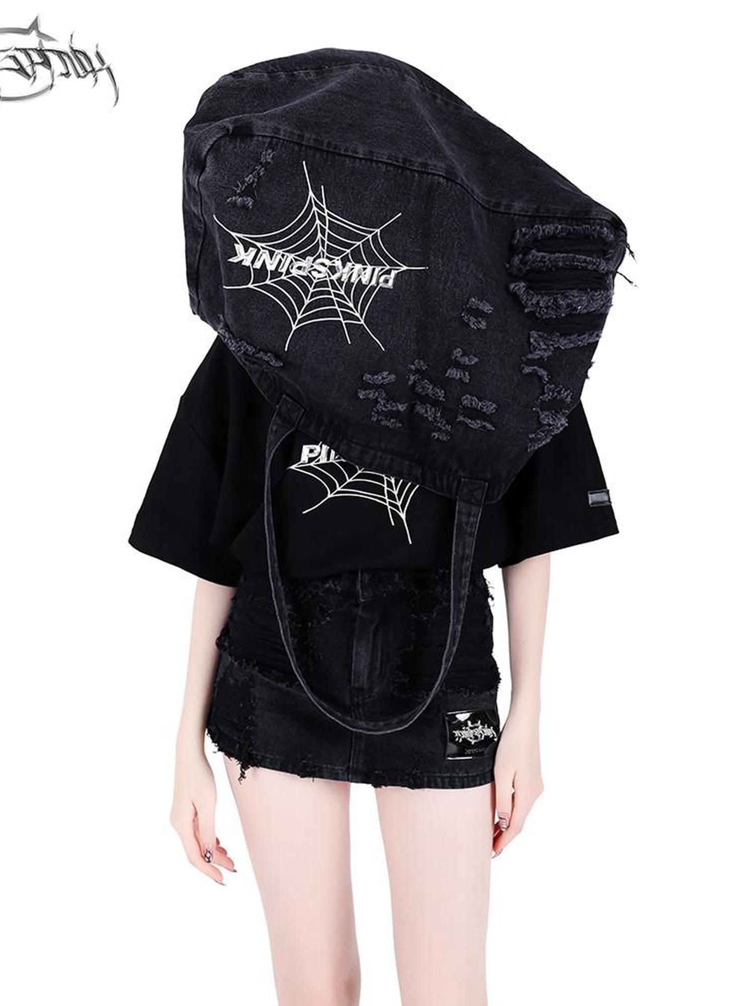 PINKSPINK 3d Spiderweb Embroidered Distressed Women's Denim Cross Body Bags