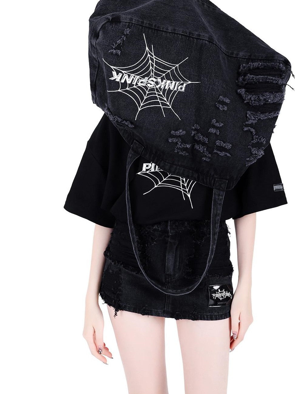 PINKSPINK 3d Spiderweb Graphic Print Street Hip Hop Women's Oversized T-shirts