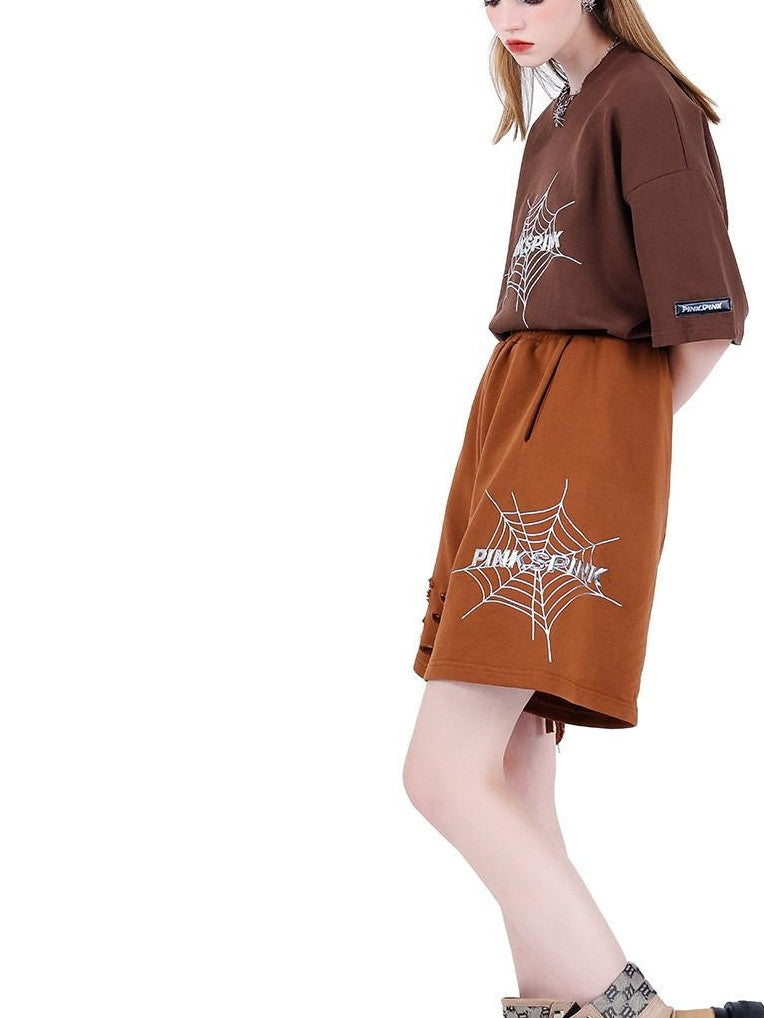 PINKSPINK 3d Spiderweb Graphic Print Street Hip Hop Women's Oversized T-shirts