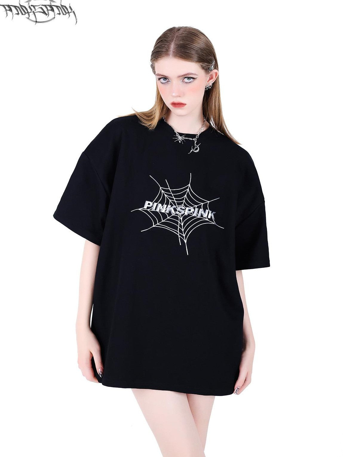 PINKSPINK 3d Spiderweb Graphic Print Street Hip Hop Women's Oversized T-shirts