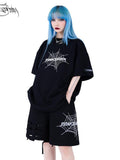 PINKSPINK 3d Spiderweb Text Print Street Hip Hop Women's Oversized T-shirts