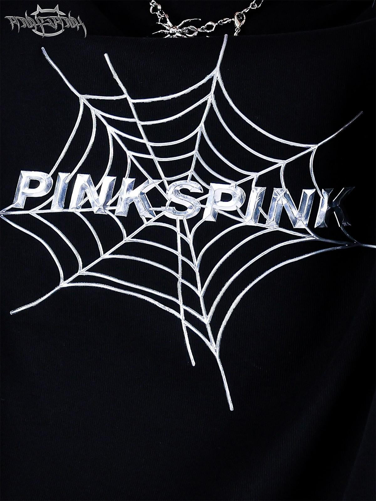 PINKSPINK 3d Spiderweb Text Print Street Hip Hop Women's Oversized T-shirts