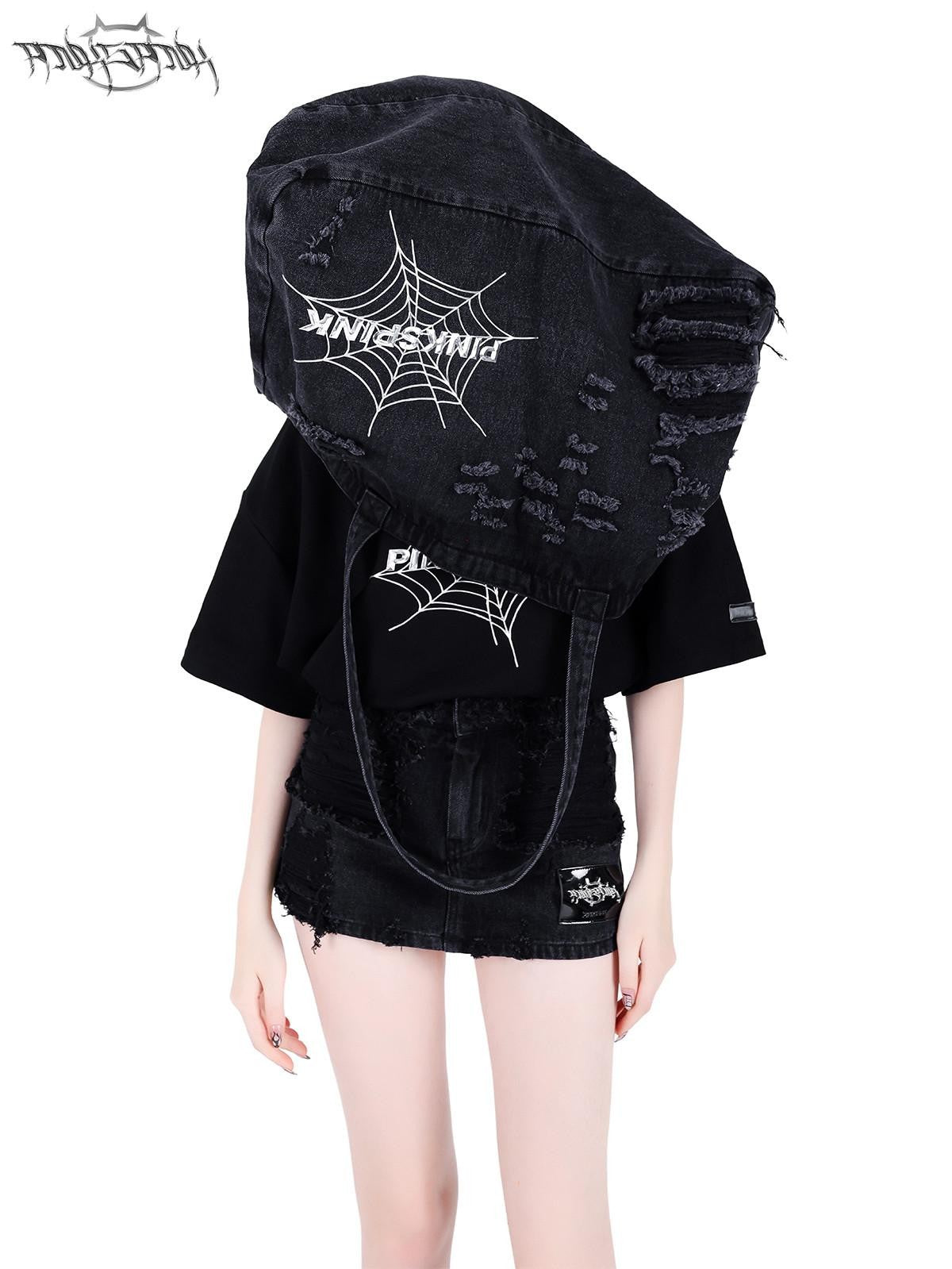 PINKSPINK 3d Spiderweb Text Print Street Hip Hop Women's Oversized T-shirts