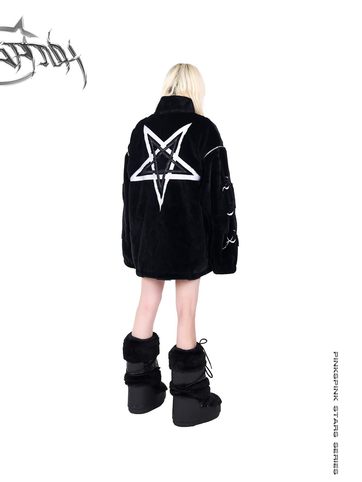 PINKSPINK 3d Star Moon Detachable Sleeves Leather Embroidered Women's Cotton Puffer Jackets