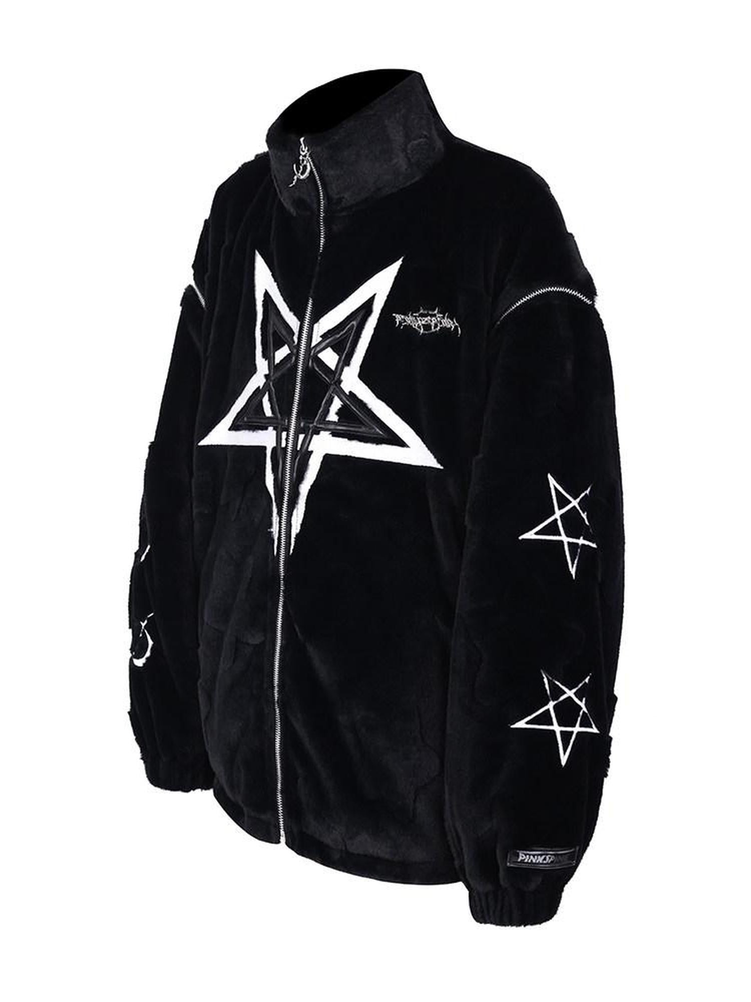 PINKSPINK 3d Star Moon Detachable Sleeves Leather Embroidery Women's Cotton Puffer Jackets