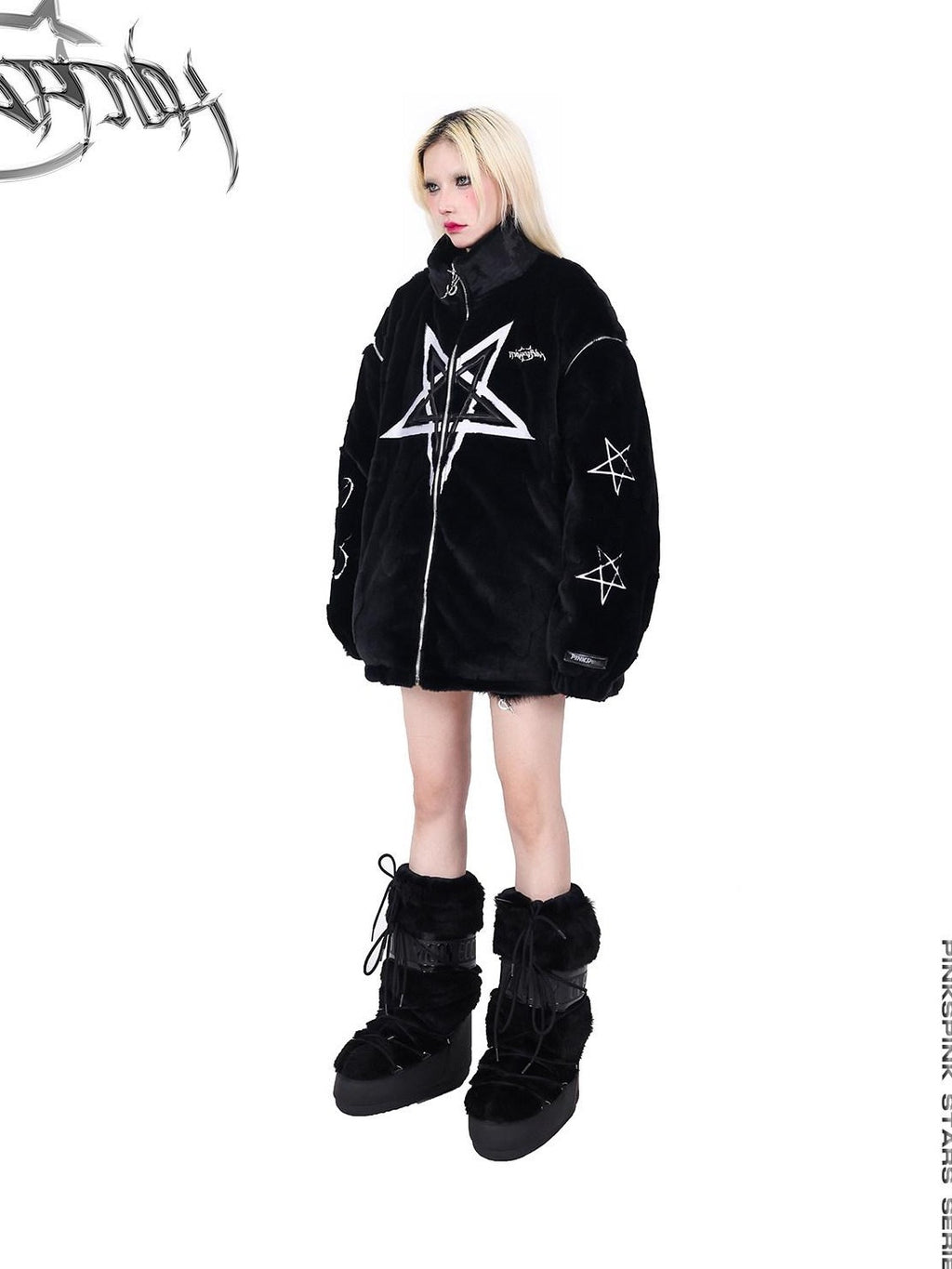 PINKSPINK 3d Star Moon Detachable Sleeves Leather Embroidery Women's Cotton Puffer Jackets