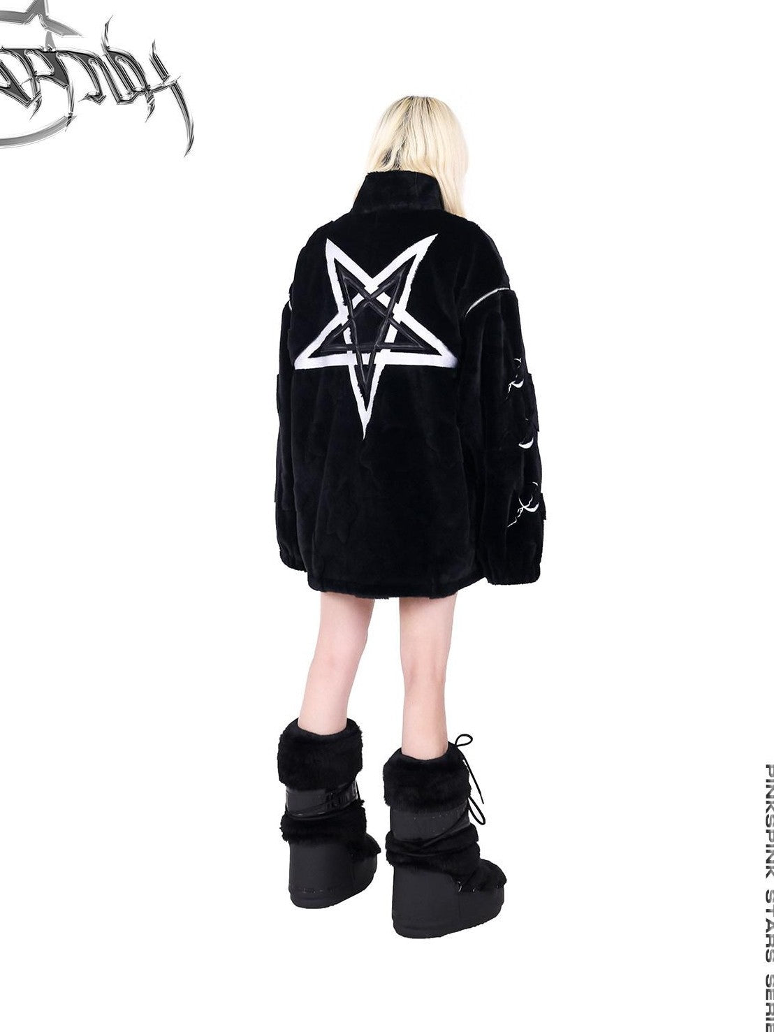PINKSPINK 3d Star Moon Detachable Sleeves Leather Embroidery Women's Cotton Puffer Jackets