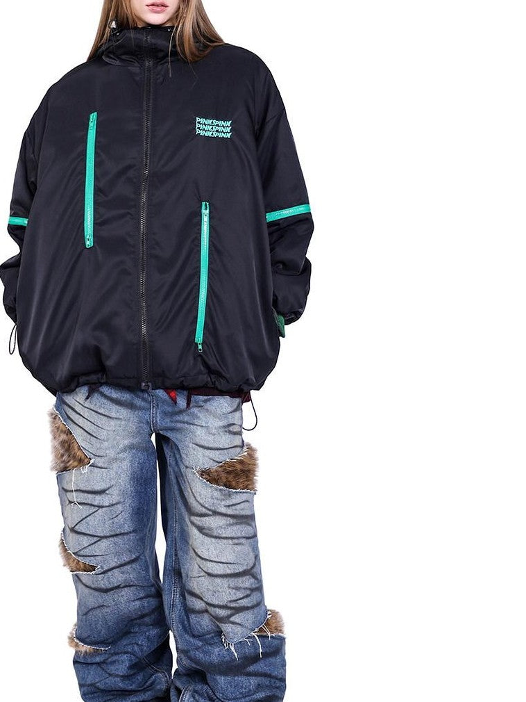 PINKSPINK Alien Concept Hooded Zipper Oversized Women's Cotton Filled Puffer Jackets