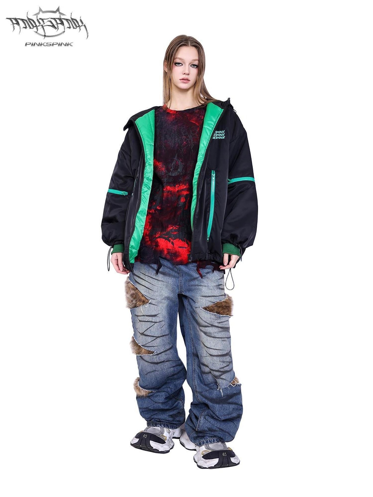 PINKSPINK Alien Concept Hooded Zipper Oversized Women's Cotton Padded Puffer Jackets