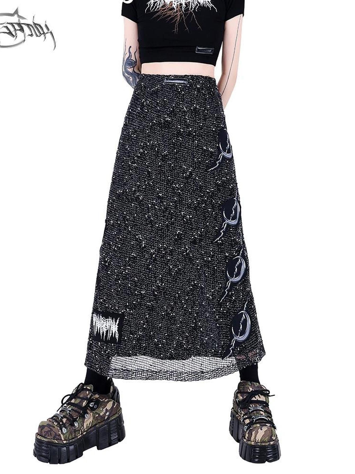 PINKSPINK Applique Embroidery Double Layer Mesh Punk Street Women's Mesh A-line Skirts