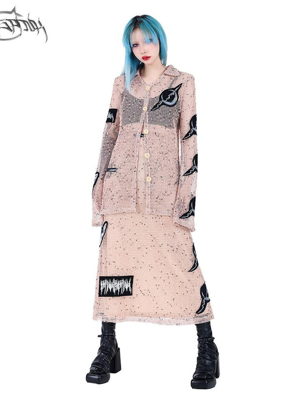PINKSPINK Applique Embroidery Double Layer Mesh Punk Street Women's Mesh A-line Skirts