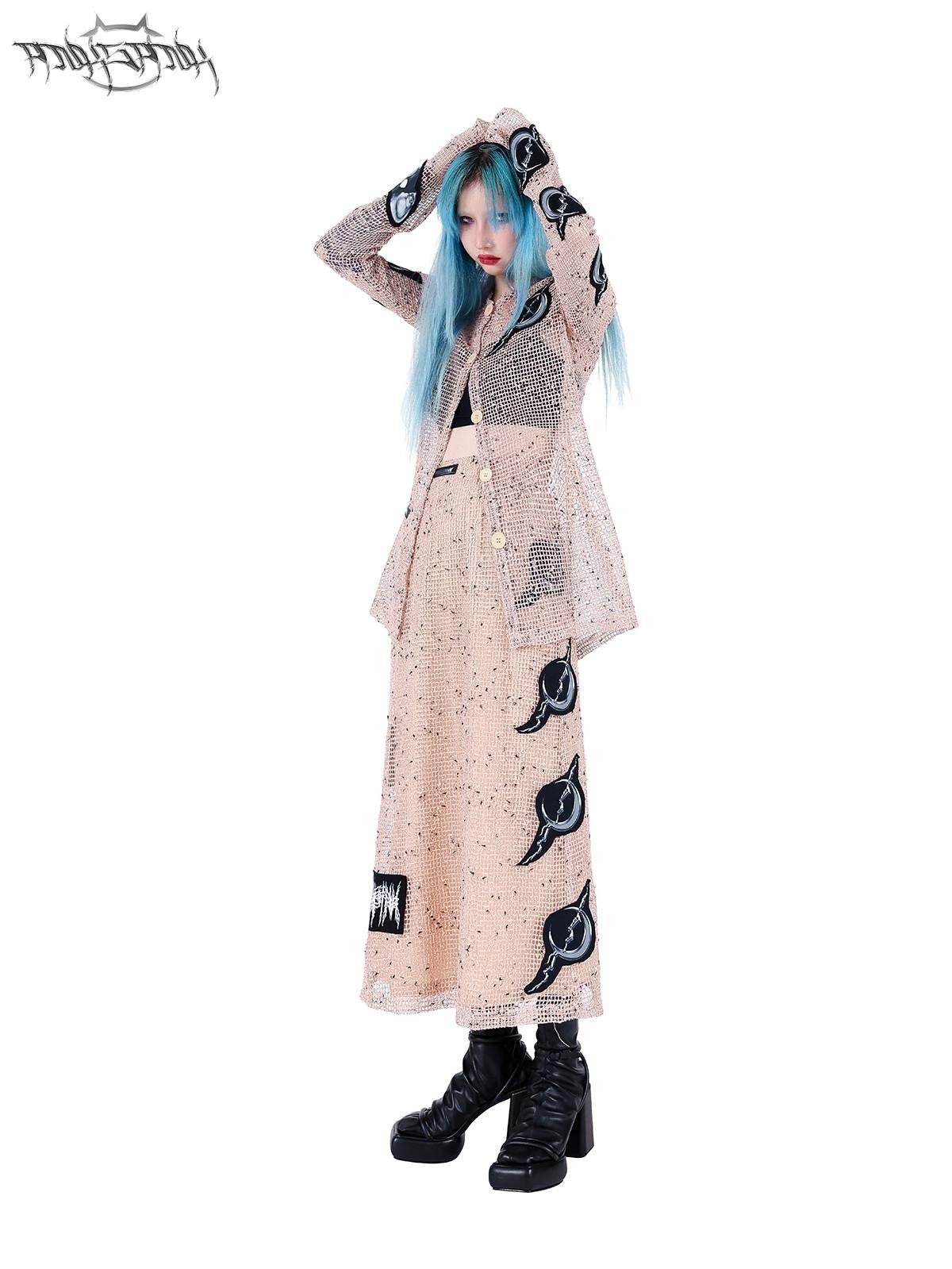 PINKSPINK Applique Embroidery Double Layer Mesh Punk Street Women's Mesh A-line Skirts