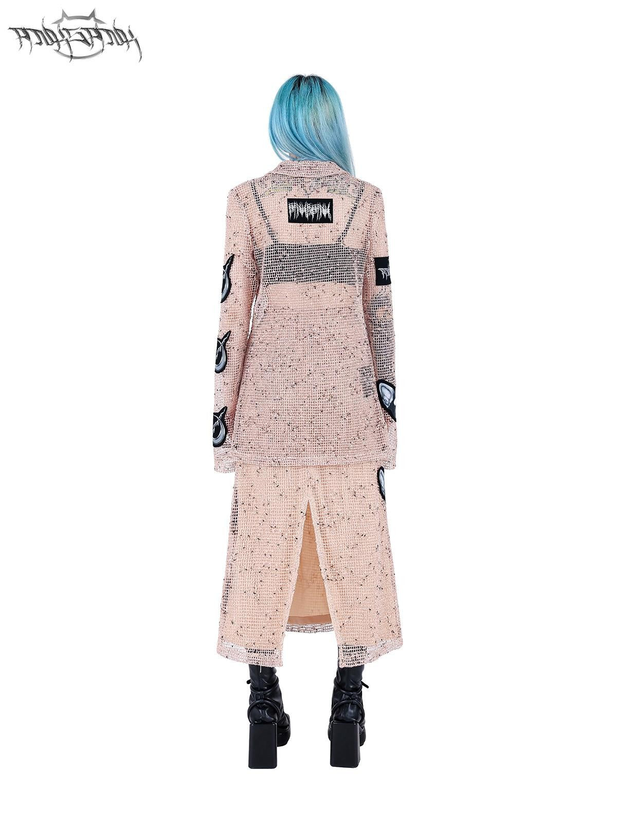 PINKSPINK Applique Embroidery Double Layer Mesh Punk Street Women's Mesh A-line Skirts