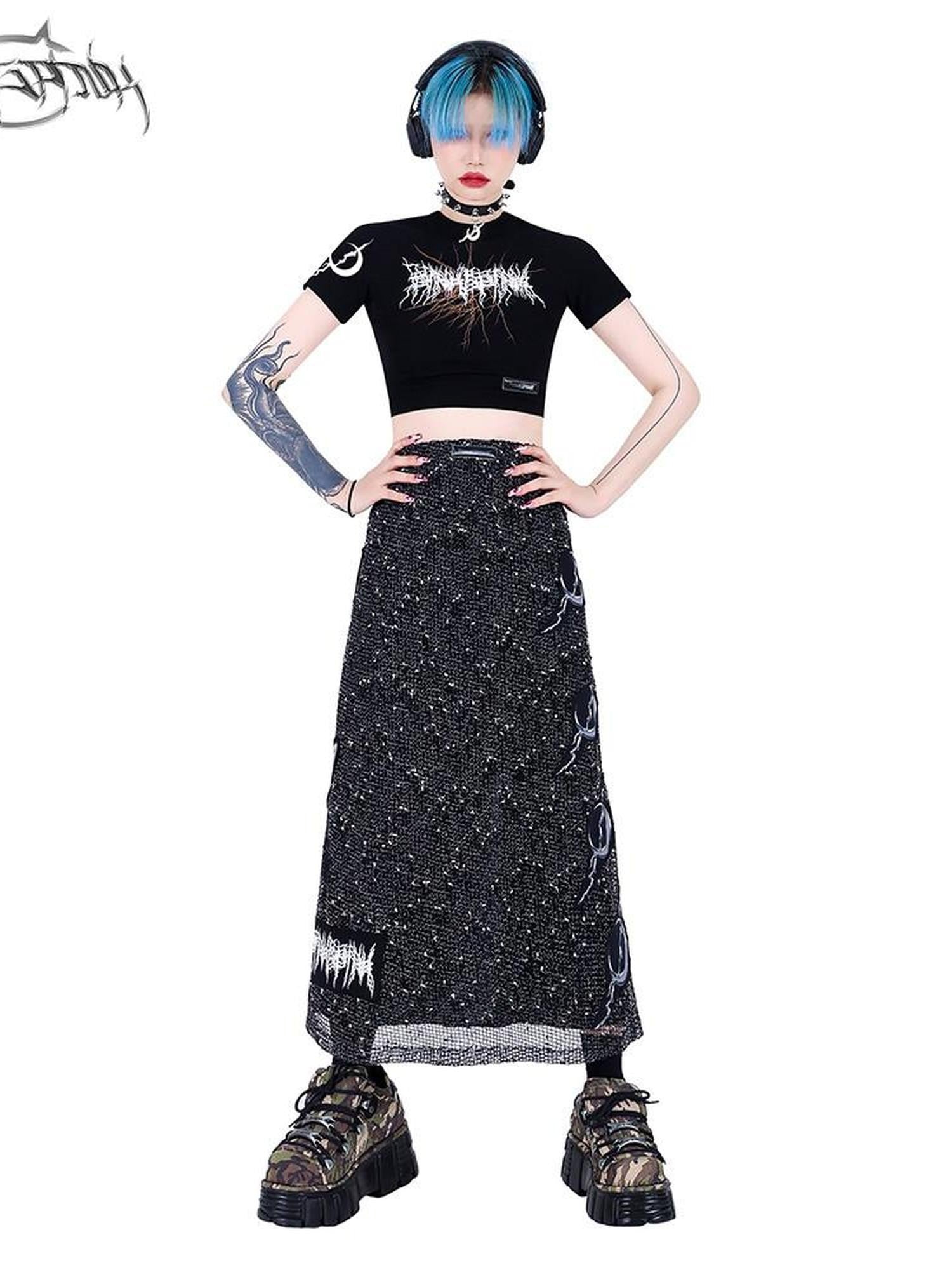 PINKSPINK Applique Embroidery Double Layer Mesh Punk Street Women's Mesh A-line Skirts