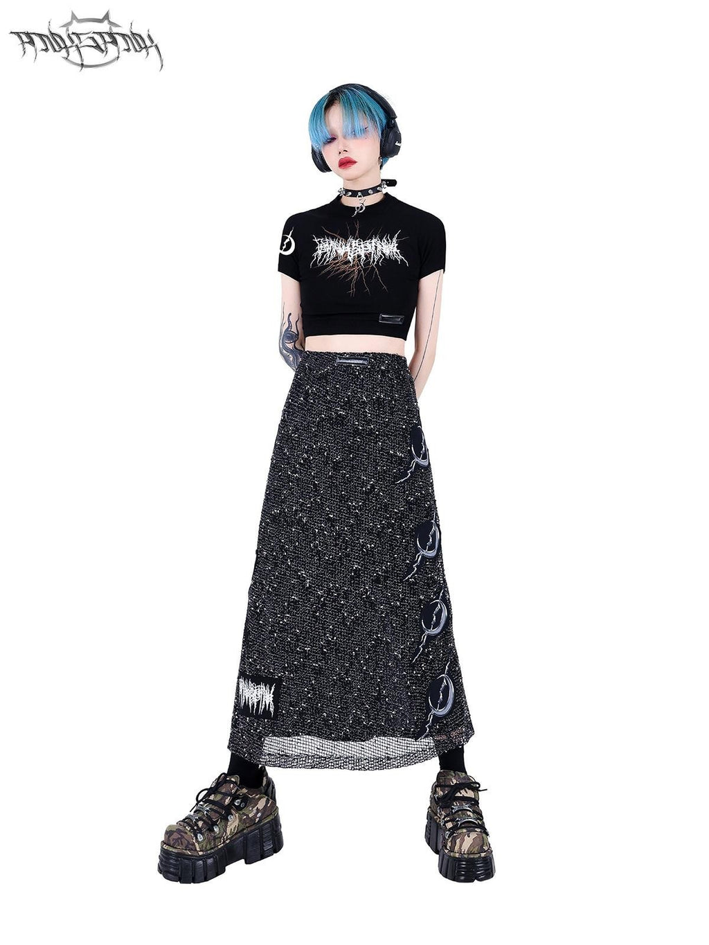 PINKSPINK Applique Embroidery Double Layer Mesh Punk Street Women's Mesh A-line Skirts