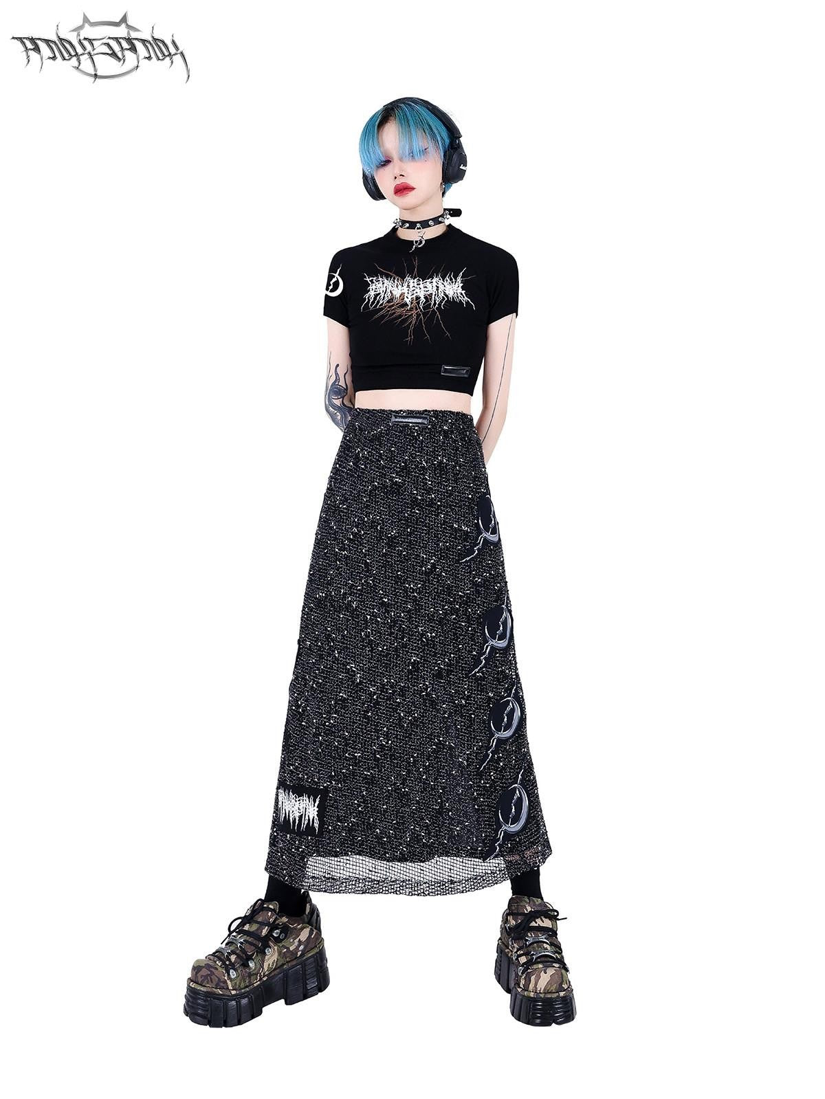 PINKSPINK Applique Embroidery Double Layer Mesh Punk Street Women's Mesh A-line Skirts
