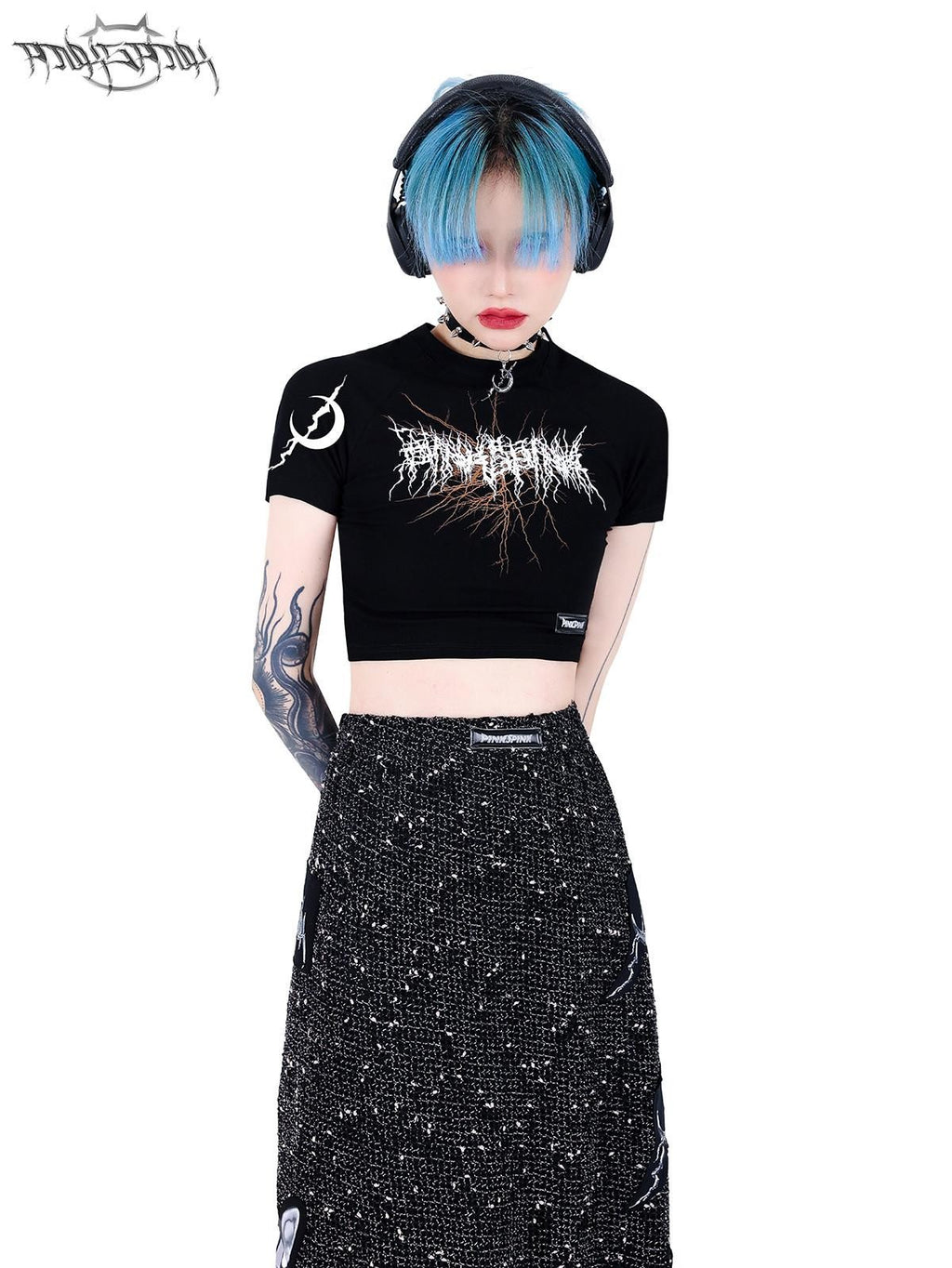 PINKSPINK Applique Embroidery Double Layer Mesh Punk Street Women's Mesh A-line Skirts