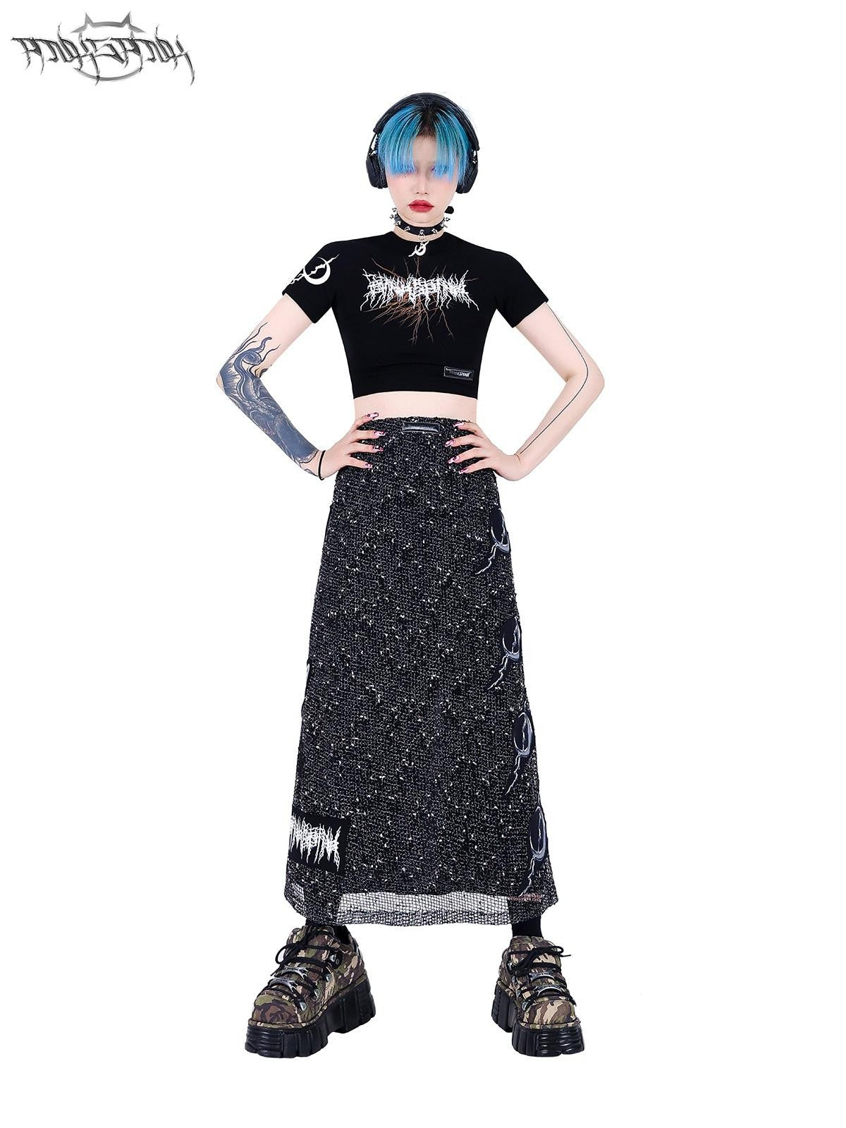 PINKSPINK Applique Embroidery Double Layer Mesh Punk Street Women's Mesh A-line Skirts