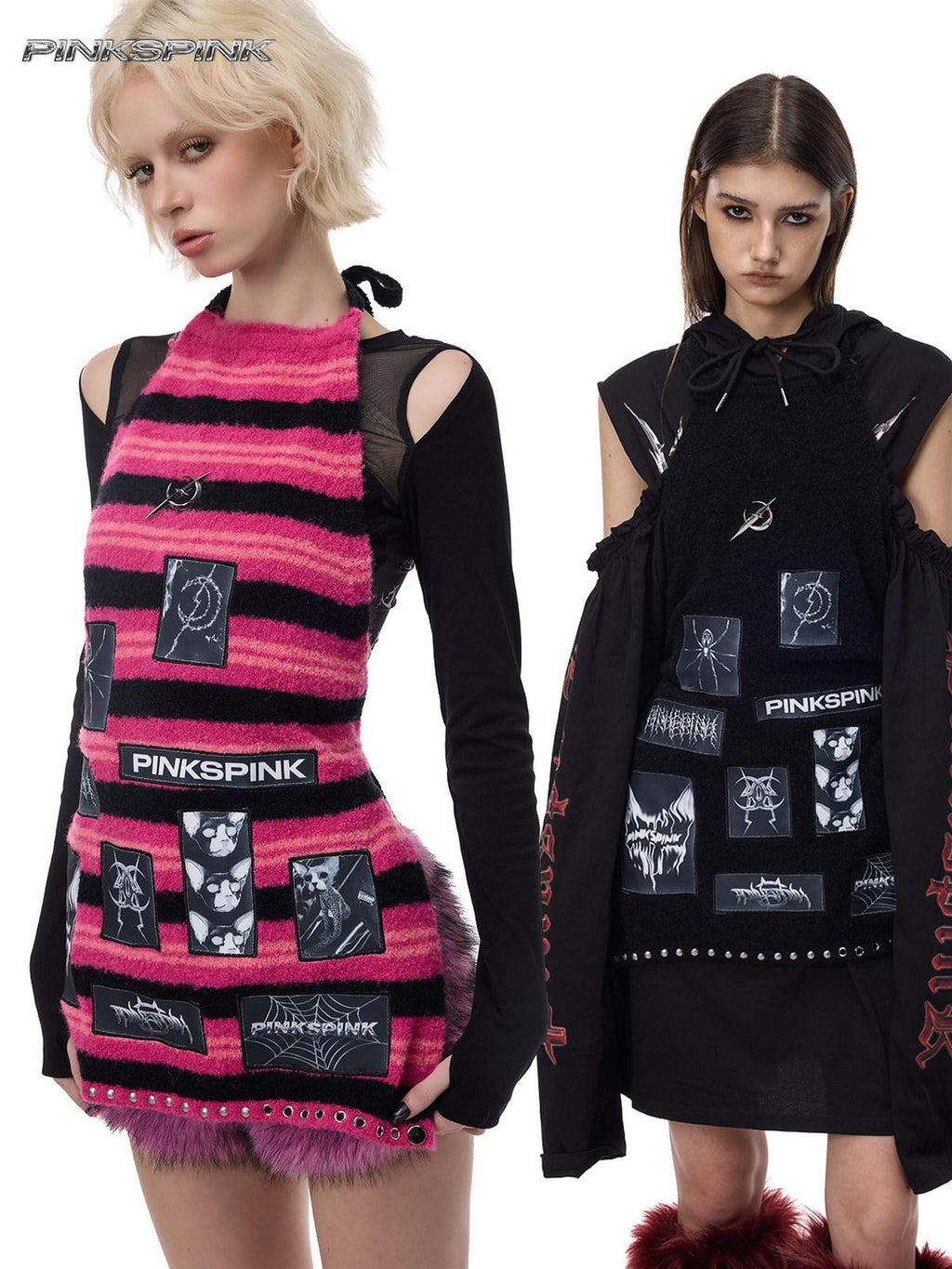 PINKSPINK Applique Embroidery Punk Distressed Knit Turtleneck Women's Acrylic Sweaters