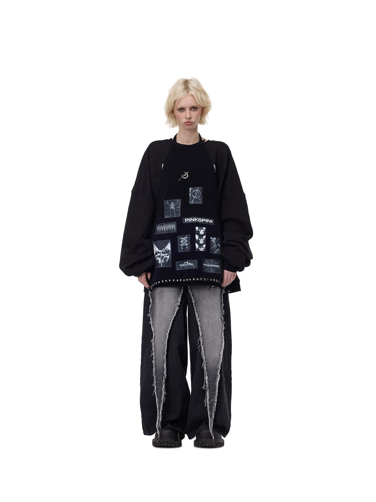 PINKSPINK Applique Embroidery Punk Distressed Knit Turtleneck Women's Acrylic Sweaters