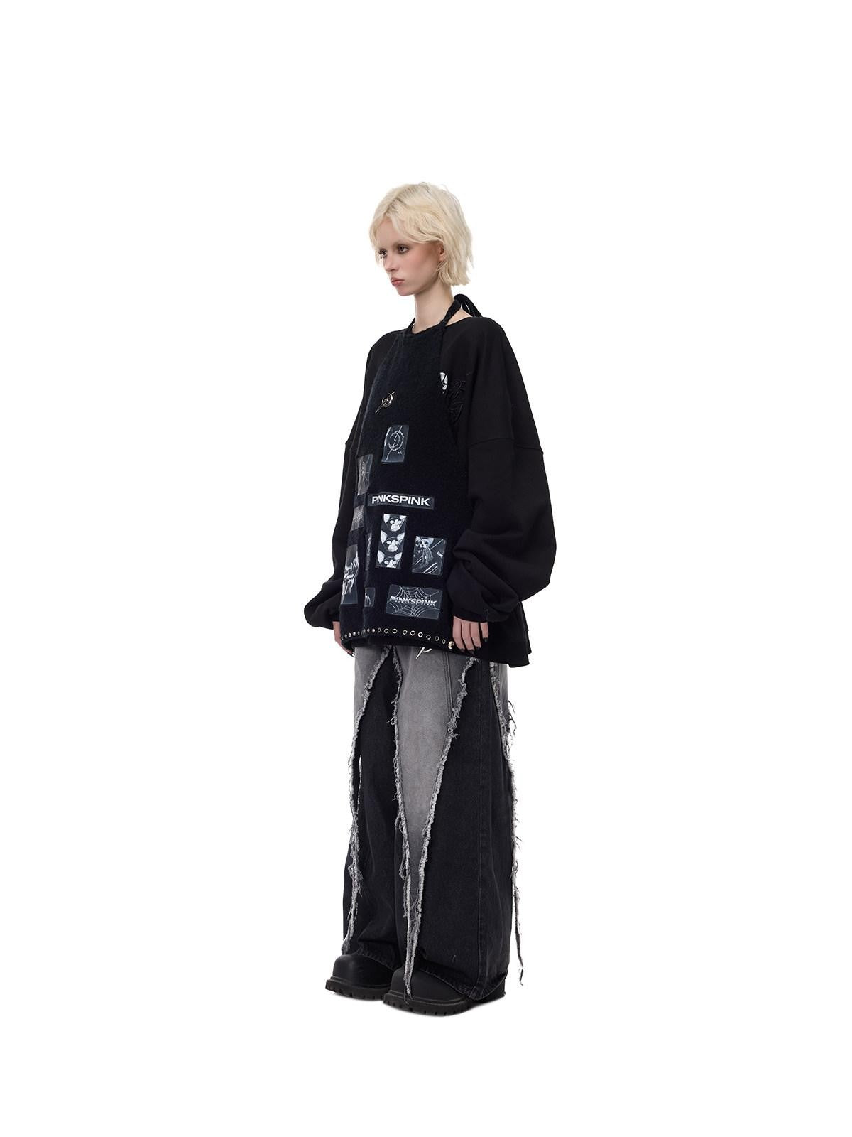 PINKSPINK Applique Embroidery Punk Distressed Knit Turtleneck Women's Acrylic Sweaters