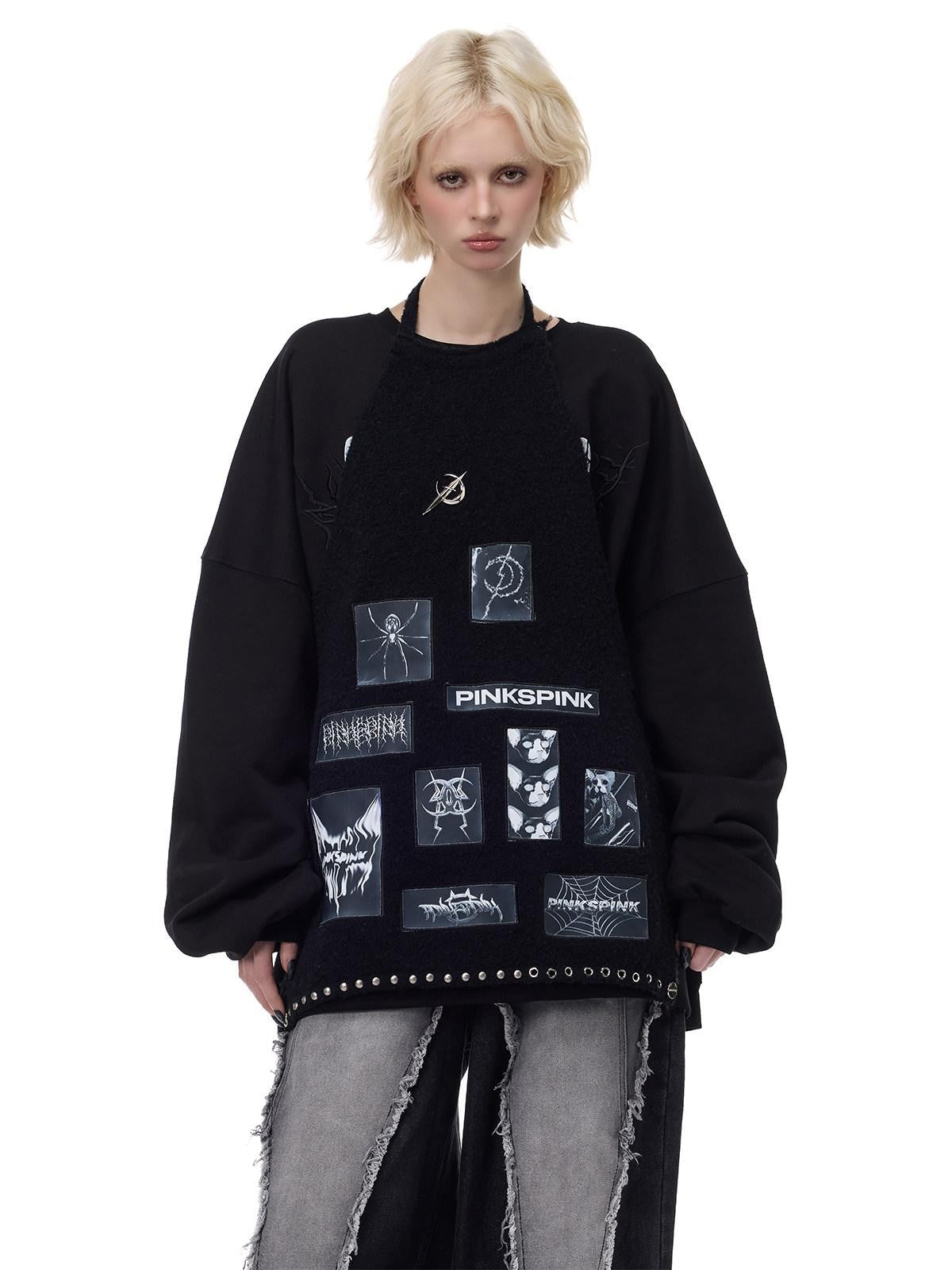 PINKSPINK Applique Embroidery Punk Distressed Knit Turtleneck Women's Acrylic Sweaters