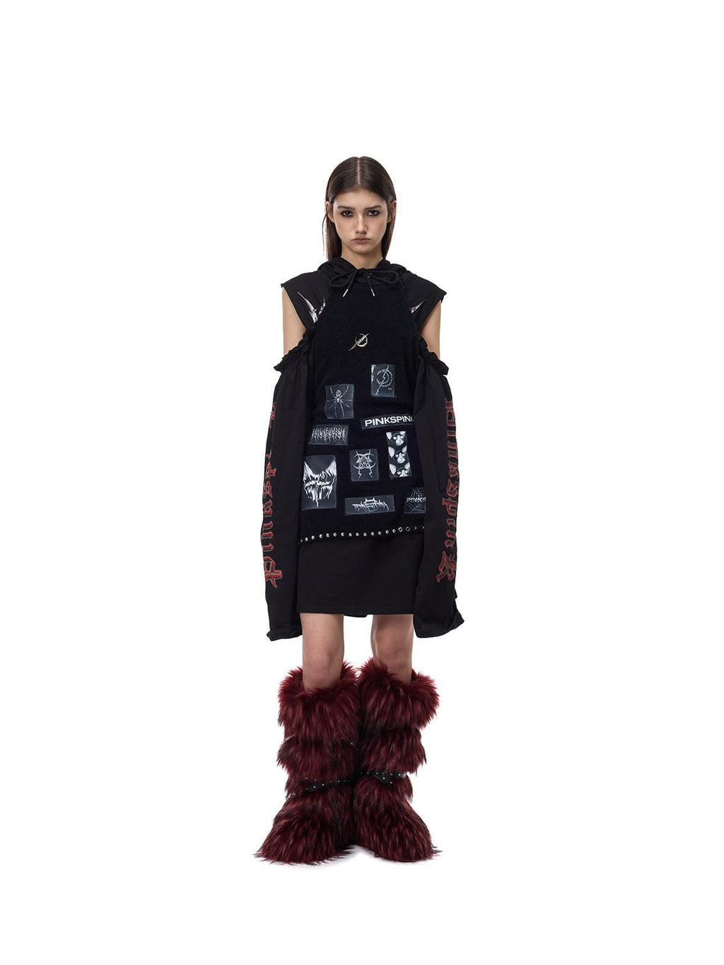 PINKSPINK Applique Embroidery Punk Distressed Knit Turtleneck Women's Acrylic Sweaters