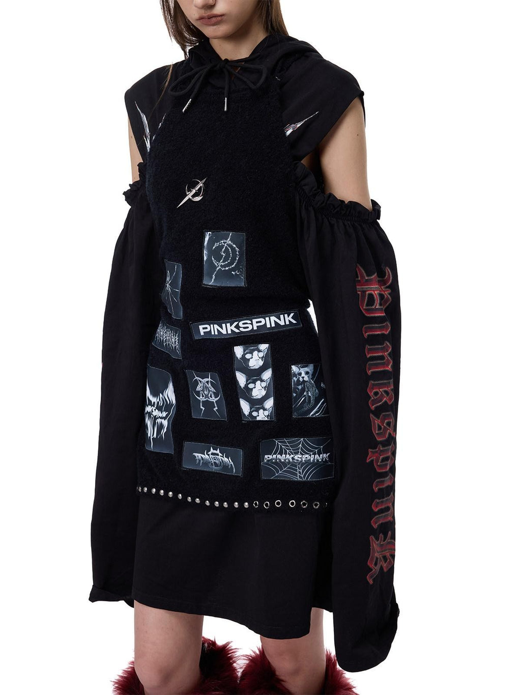 PINKSPINK Applique Embroidery Punk Distressed Knit Turtleneck Women's Acrylic Sweaters