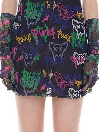 PINKSPINK Asymmetric Irregular Punk Print Women's Y2k Off-shoulder T-shirts