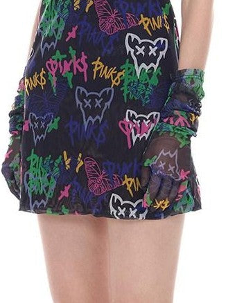 PINKSPINK Asymmetric Irregular Punk Print Women's Y2k Off-shoulder T-shirts